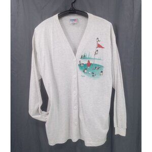 Vintage Morning Sun Womens Gray V Neck Cardigan Size XL Whitten Golf Birds